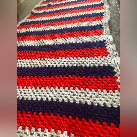 Crochet Throw Blanket 89β/50β Red*White*Blue Handmade with Love! πΊπΈβ€οΈπ€π - Picture 2 of 5